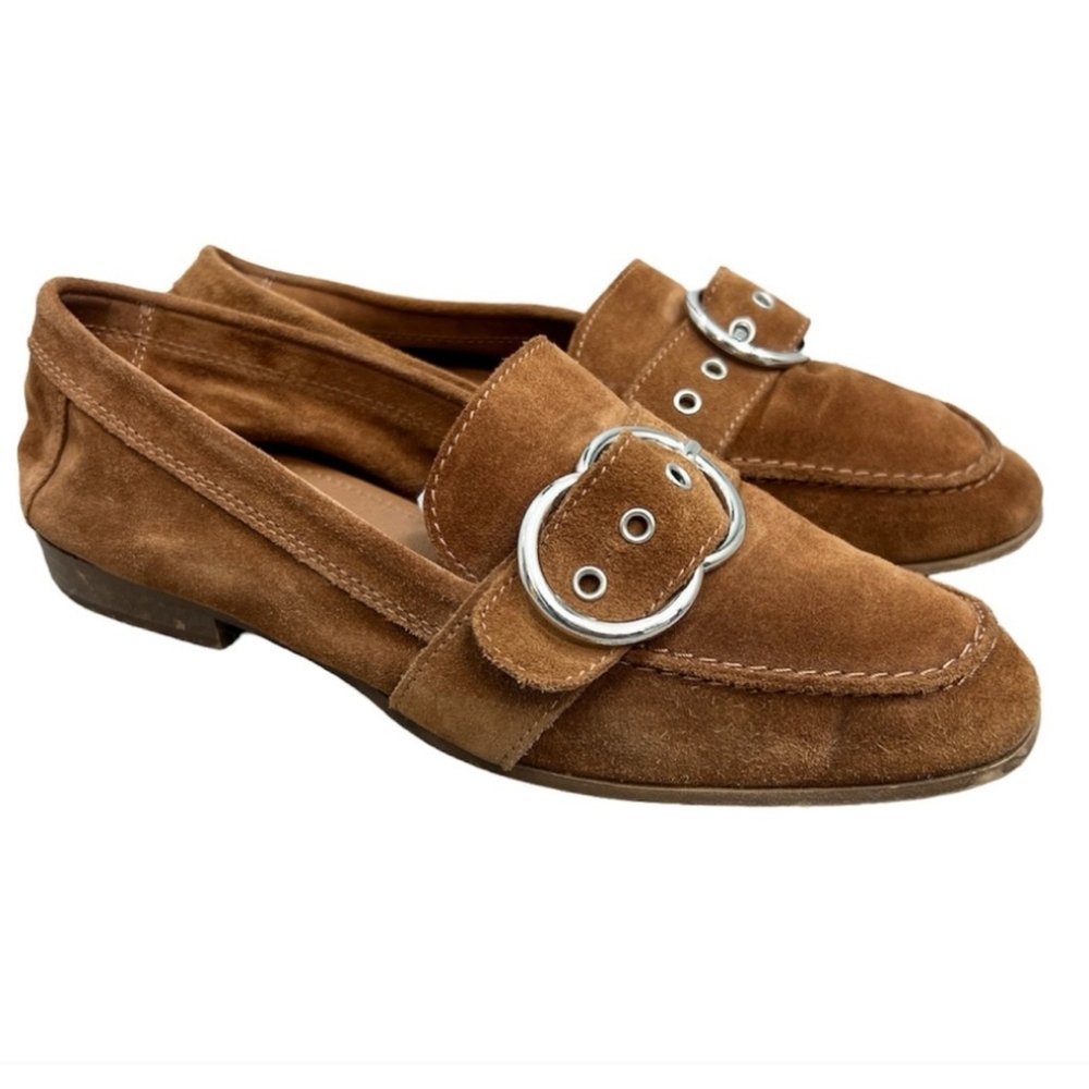 L'Intervalle warm brown suede metal buckle loafers flats EU 39